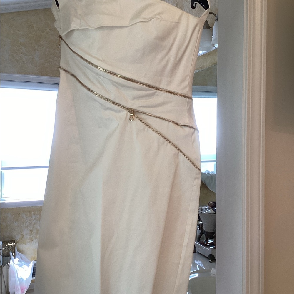 Versace Cream One Shoulder Sheath Dress